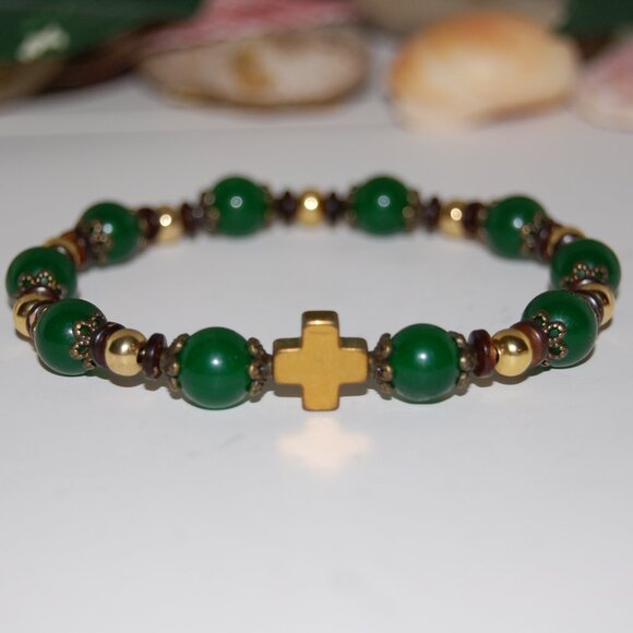 Cross Bracelet,Rosary Bracelet,Jade Bracelet,Cross Rosary Bracelet,Green Jade - Picture 3 of 5